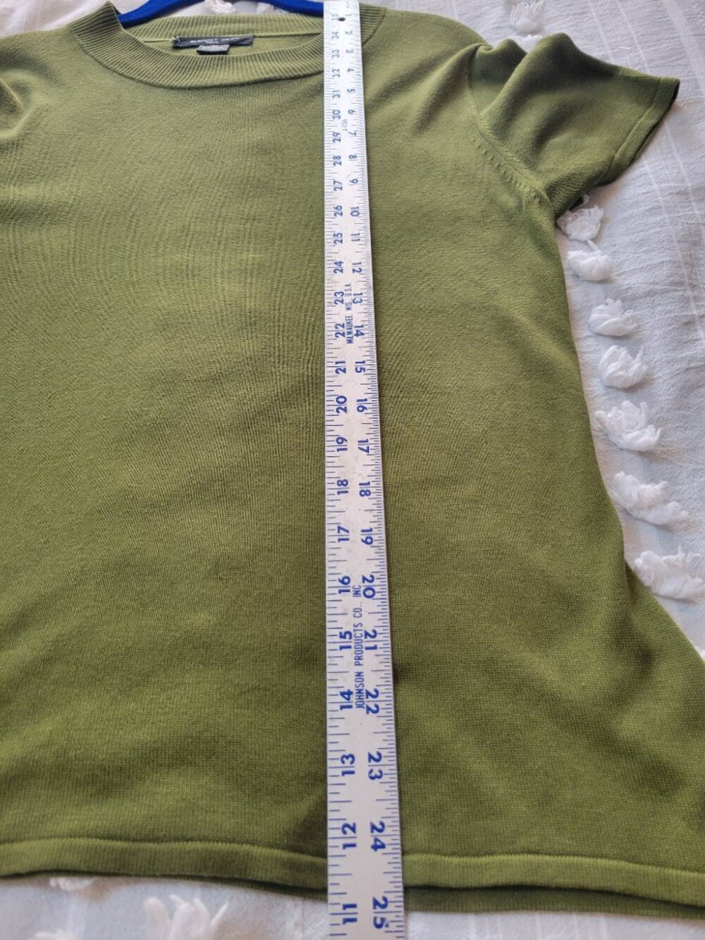 Silk Knit Crew Neck Short Sleeve Top Olive Green Minimalist Quiet Luxury Size L - Picture 7 of 8